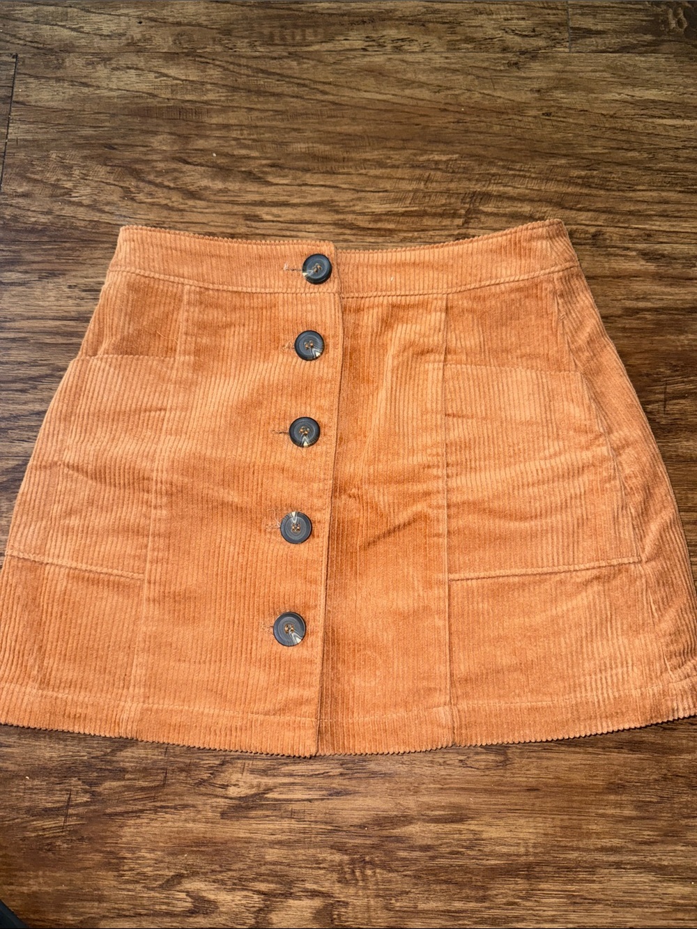Chloe & Katie Orange Corduroy Button-Front A-Line Mini Skirt
